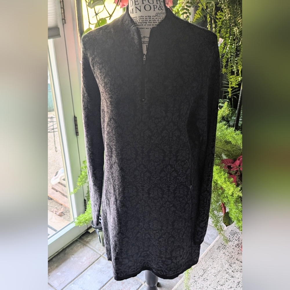 DAKINI Grey & Black Mock Zip Neck Sweater Dress SZ L